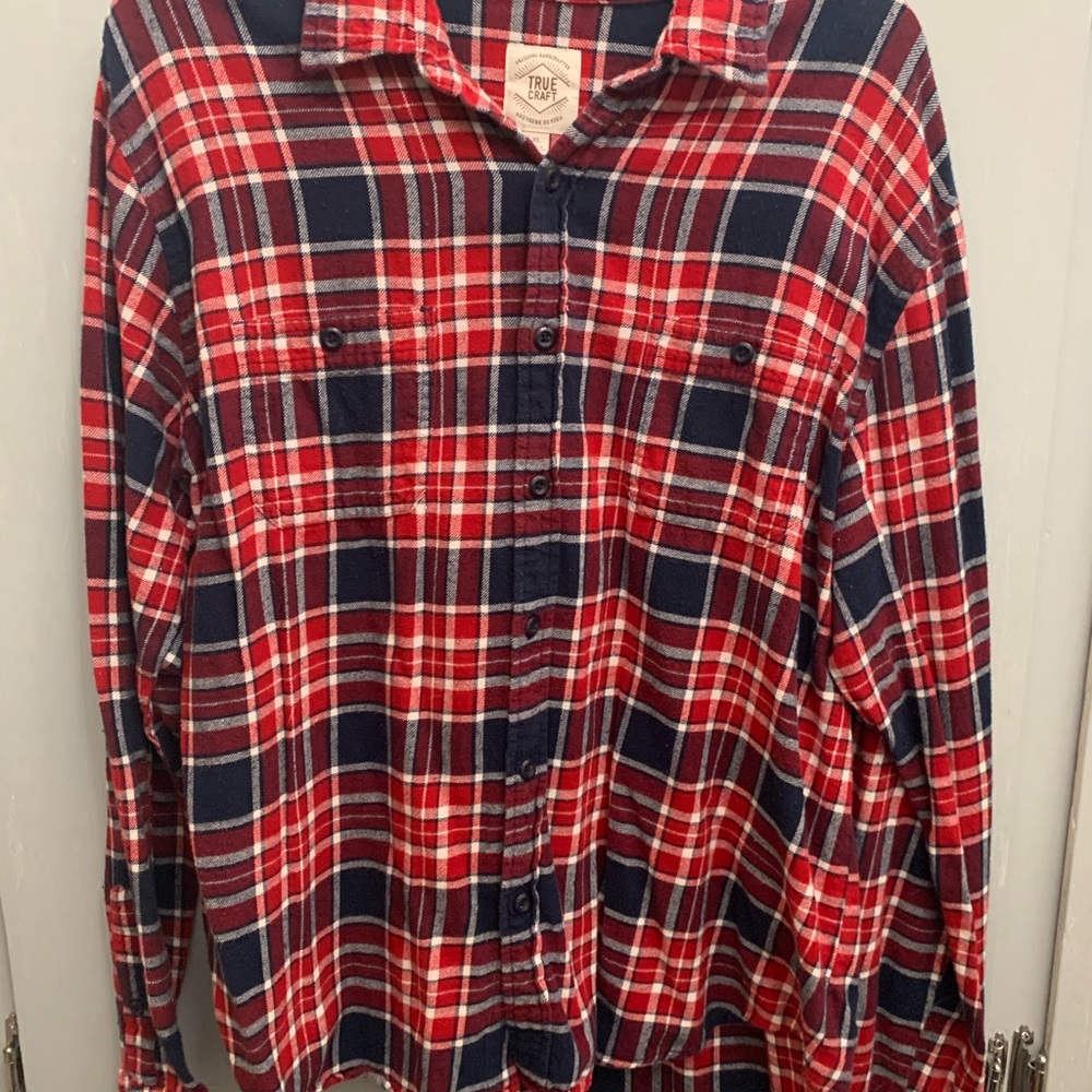 True Craft Red and Navy Plaid Button Down Shirt